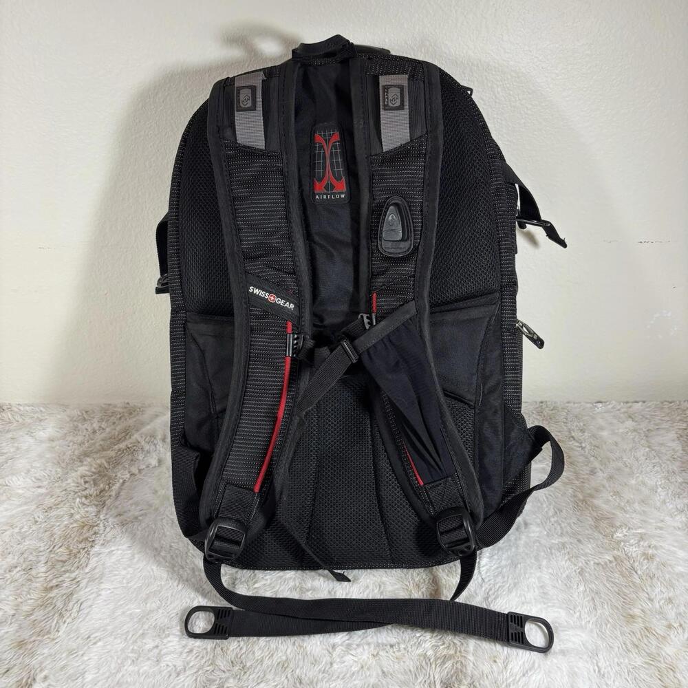 SwissGear Wenger Backpack Laptop Travel Bag Insulated Cooler Pocket Black Red - Picture 2 of 9